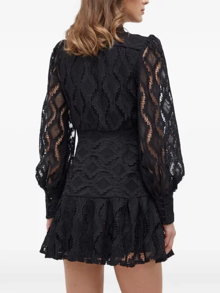 Rochie mini Bardot din dantelă negru