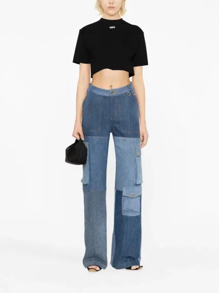 Raštuotas marškinėliai Off-white apkarpytas balta