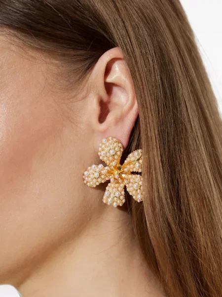Cercei Self-portrait cu perle cu model floral
