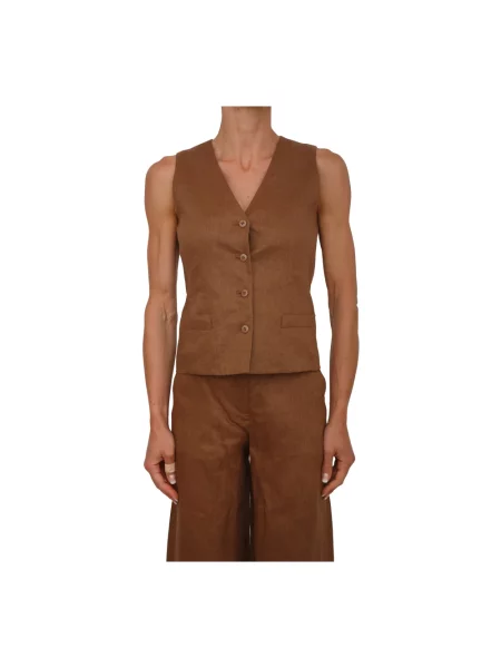 Lniana kamizelka Max Mara Studio brązowa