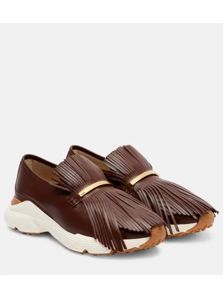 Kožené tenisky Tod's s třásněmi hnědé