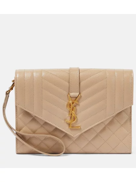 Usnjena pisemska torbica Saint Laurent bež