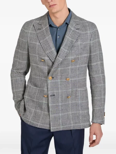 Μπλέιζερ Slowear houndstooth διπλοστήθος λευκό