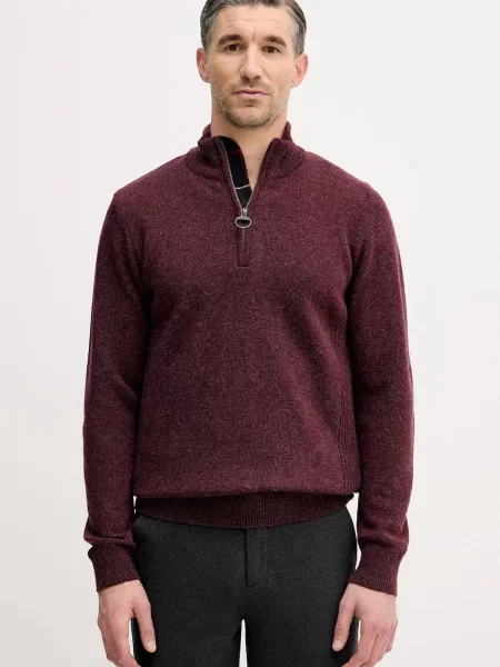 Barbour pulover de lână bordo cu guler