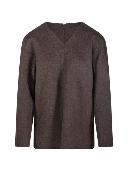 Bluzka S Max Mara wełniana z dekoltem w serek brązowa