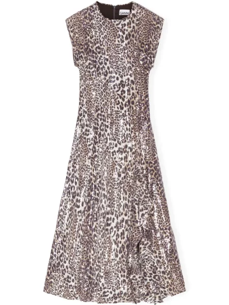 Rochie Ganni cu imagine cu model leopard de costum alb