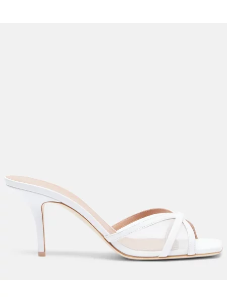 Papuci tip mules Malone Souliers cu perle din piele alb