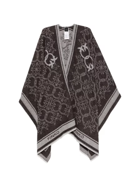 Poncho Pinko cu franjuri din jacard maro