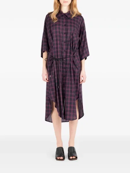 Sukienka midi Société Anonyme w kratę wiązana niebieska