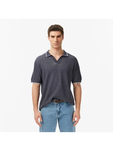 Lacoste Sweter Z Kołnierzykiem Polo Z Krótkim Rękawem Classic Fit Ciemnoszary szary