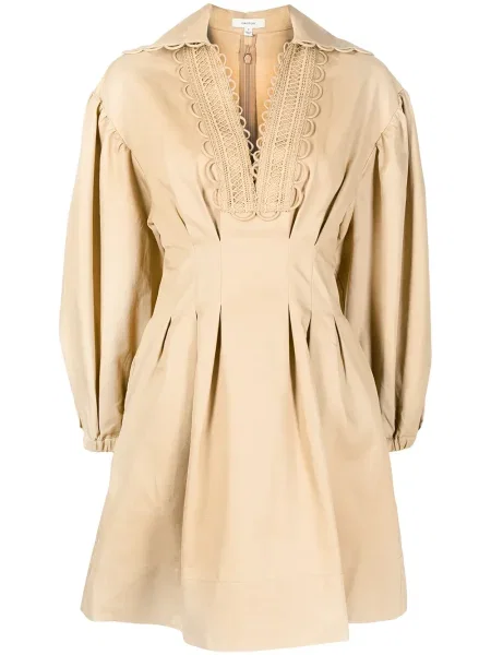 Mała sukienka mini Oroton na rzep garniturowa brązowa