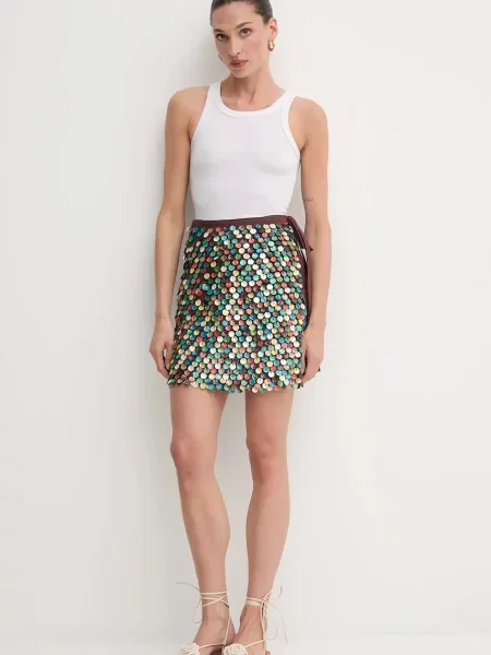 Спідниця з домішкою льону Never Fully Dressed mini олівець коричневий