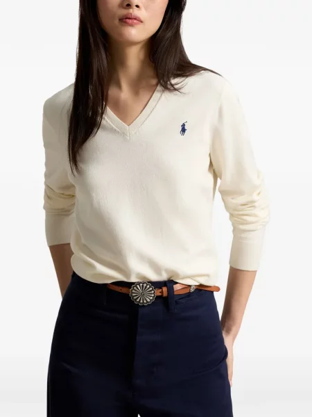 Fleece polo Polo Ralph Lauren με κέντημα με λαιμόκοψη v κόκκινο