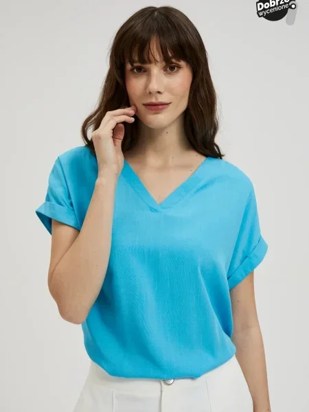 Bluză Moodo cu decolteu în V albastru
