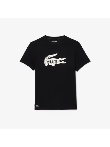 Lacoste Koszulka Sport Z Dekoltem Z Nadrukiem Regular Fit czarna