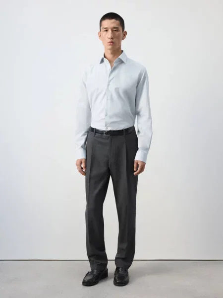 Koszula slim fit z bawełny Mężczyzna S MANGO MAN biały