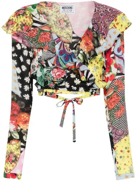 Top Moschino cu imagine cu imprimeu abstract galben