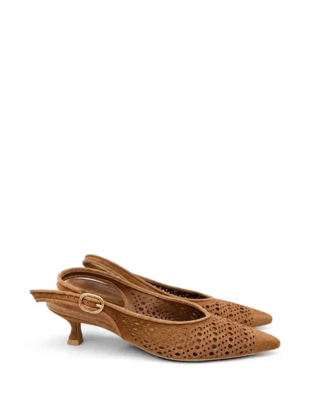 Pantofi cu toc Poche Paris din piele de căprioară slingback maro