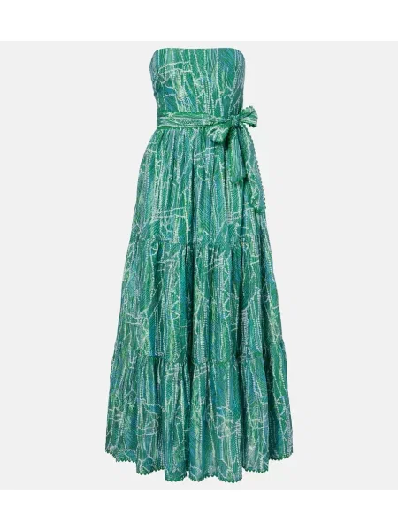 Rochie maxi Poupette St Barth cu imagine de costum verde