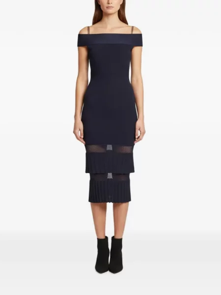 Rochie midi Roland Mouret cu umerii deschiși albastru
