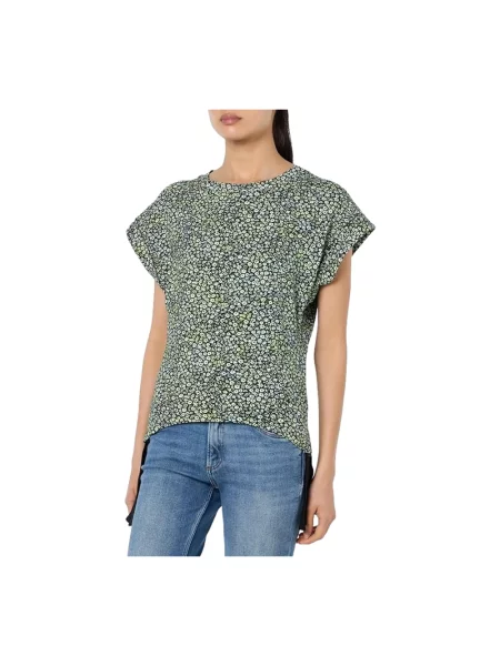 Wielobarwność lniana koszulka Hugo Boss w kwiatki zielona