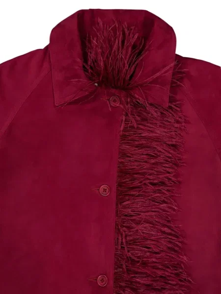 Trenci Paula din piele de căprioară roșu