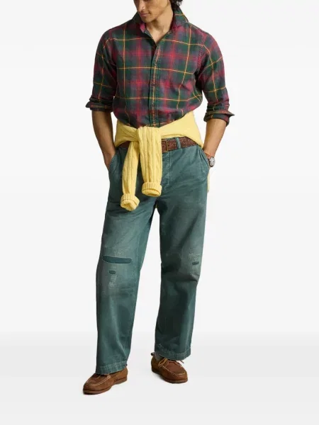 Șosete Polo Ralph Lauren cu broderie în carouri de flanelă verde