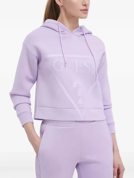 Суичър с качулка Guess с качулка виолетово