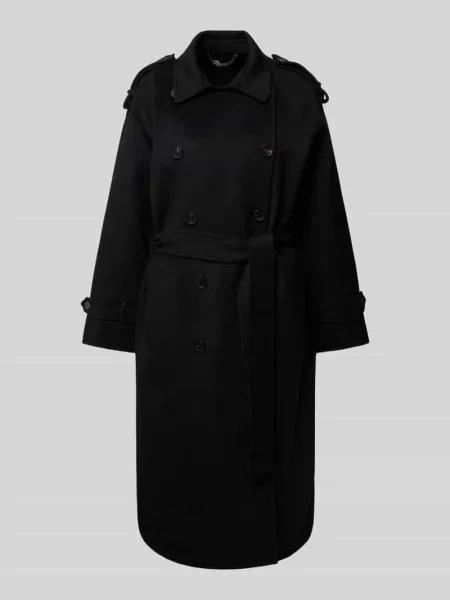 Płaszcz wełniany z wiązanym paskiem The Kooples czarny