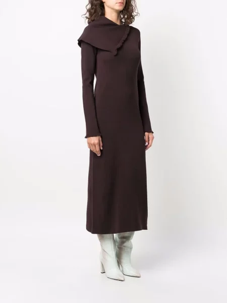 Maksi sukienka maxi Jil Sander asymetryczna garniturowa brązowa