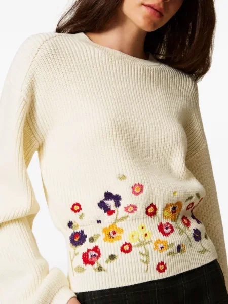 Pulover Twinset cu model floral alb
