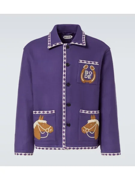 Volnena jakna Bode z vezenjem vijolična