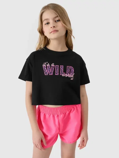4F t-shirt koszulka dziewczęca czarna