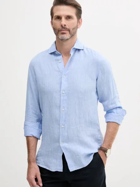 Lanena srajca United Colors of Benetton modra