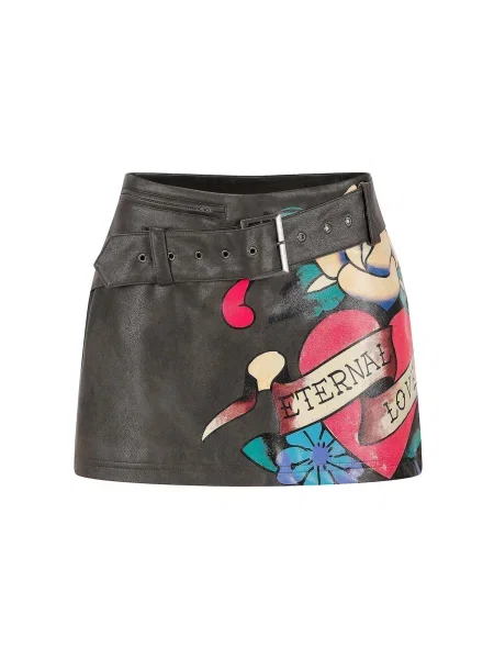 Ed Hardy Fustă Ewige Liebe azur / cyan / roșu pepene negru