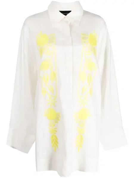 Cămașă Cynthia Rowley cu broderie cu model floral alb