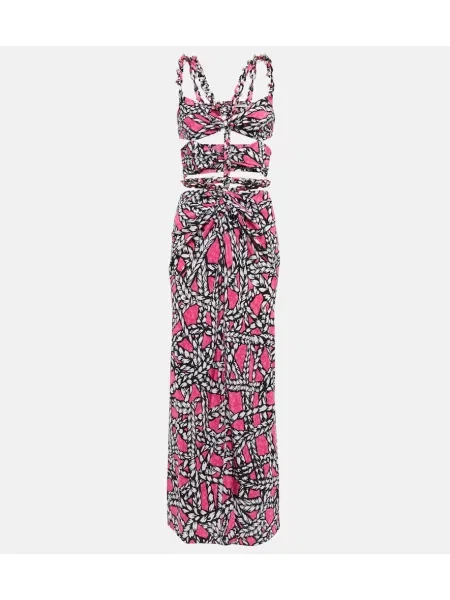 Rochie midi Area de mătase cu imagine până la genunchi roz