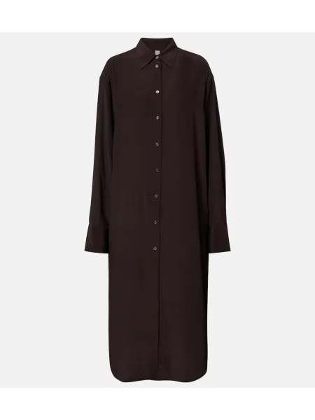 Rochie tip cămașă Toteme de mătase maro