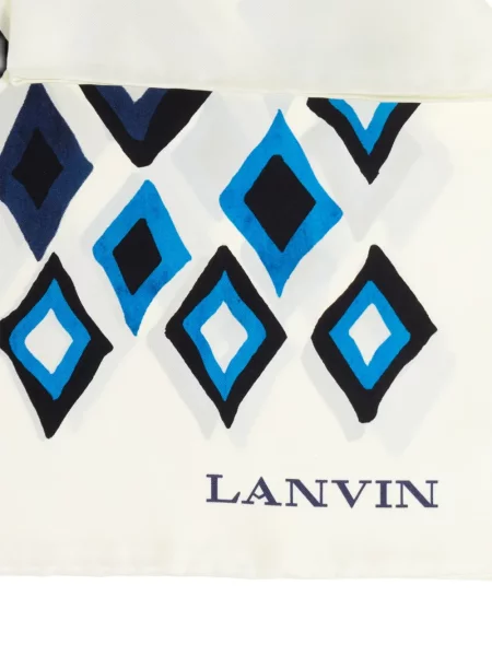 Fular Lanvin de mătase cu imagine cu imprimeu geometric alb