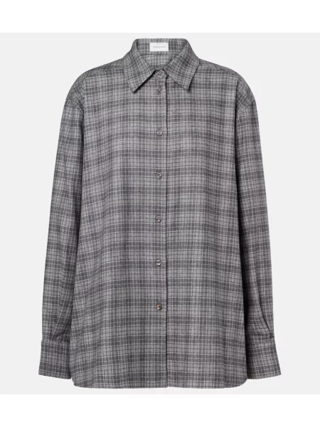 Marynarka Magda Butrym wełniana w kratkę brązowa