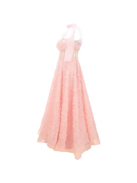 Rochie maxi Meta4 cu model floral cu aplicații roz