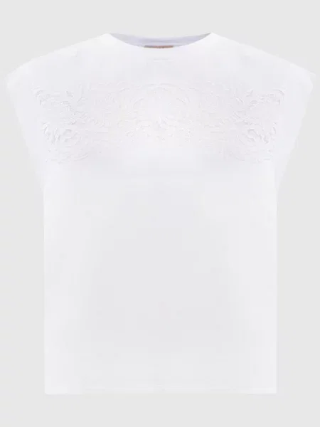 Кружевная футболка Twinset с вышивкой белая