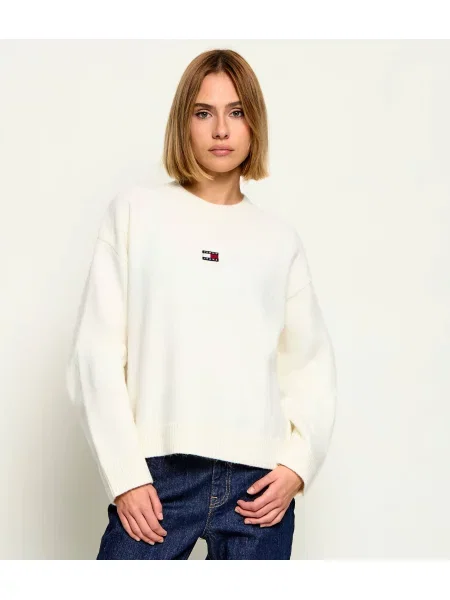 Tommy Jeans Pulover | Relaxed fit cu adaos de lână bej