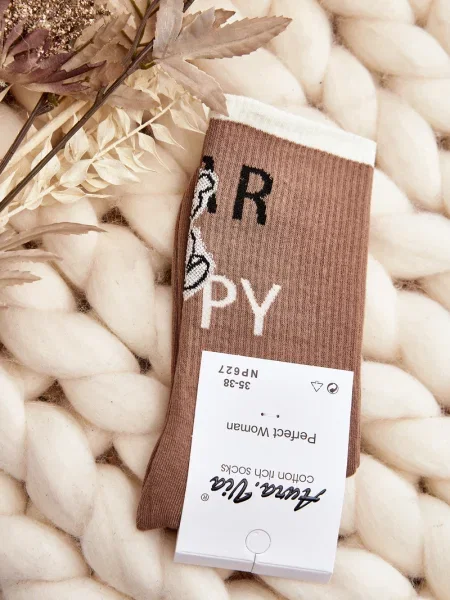 Чорапи Aura.via с надписи кафяво