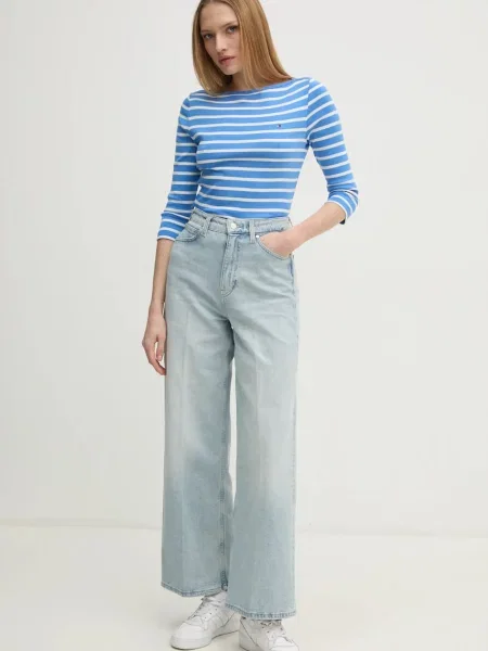 Bluza Tommy Hilfiger z dolgimi rokavi modra