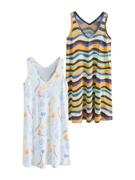 Next Rochie albastru / maro / portocaliu alb