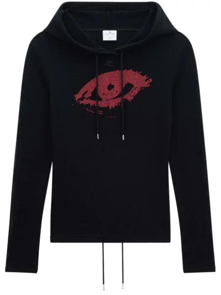 Bluza z kapturem Courreges z nadrukiem z siateczką czarna