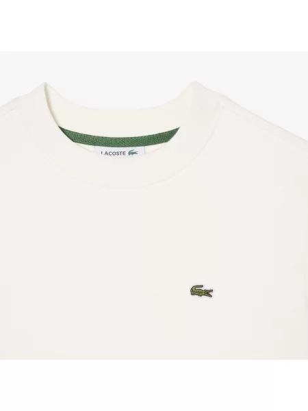 Lacoste Bluza Z Polaru Z Okrągłym Dekoltem Relaxed Fit Kremowa biała