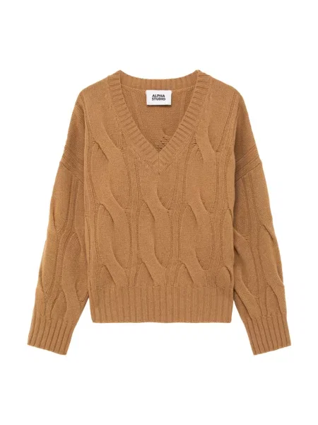 Sweter Alpha Studio wełniany brązowy