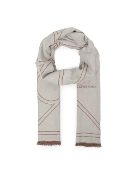Calvin Klein Šál Emblem Repeat Lw Shawl W Fringes biela